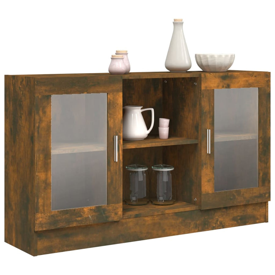 Vitrinekast 20X30,5X70 Cm Bewerkt Hout Kleurig Gerookt eiken Bewerkt hout en glas