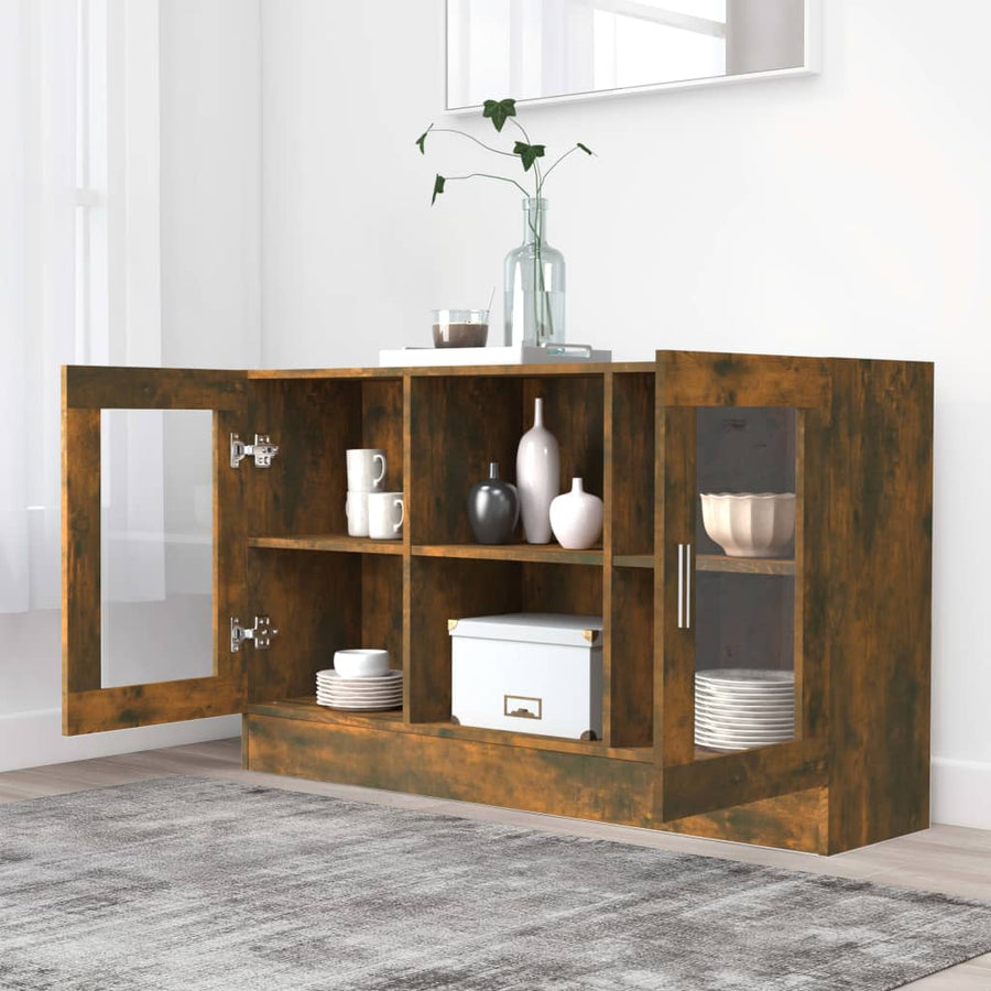 Vitrinekast 20X30,5X70 Cm Bewerkt Hout Kleurig Gerookt eiken Bewerkt hout en glas