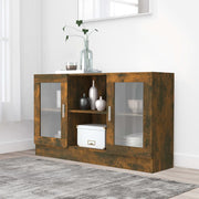 Vitrinekast 120x30,5x70 cm bewerkt hout gerookt eiken