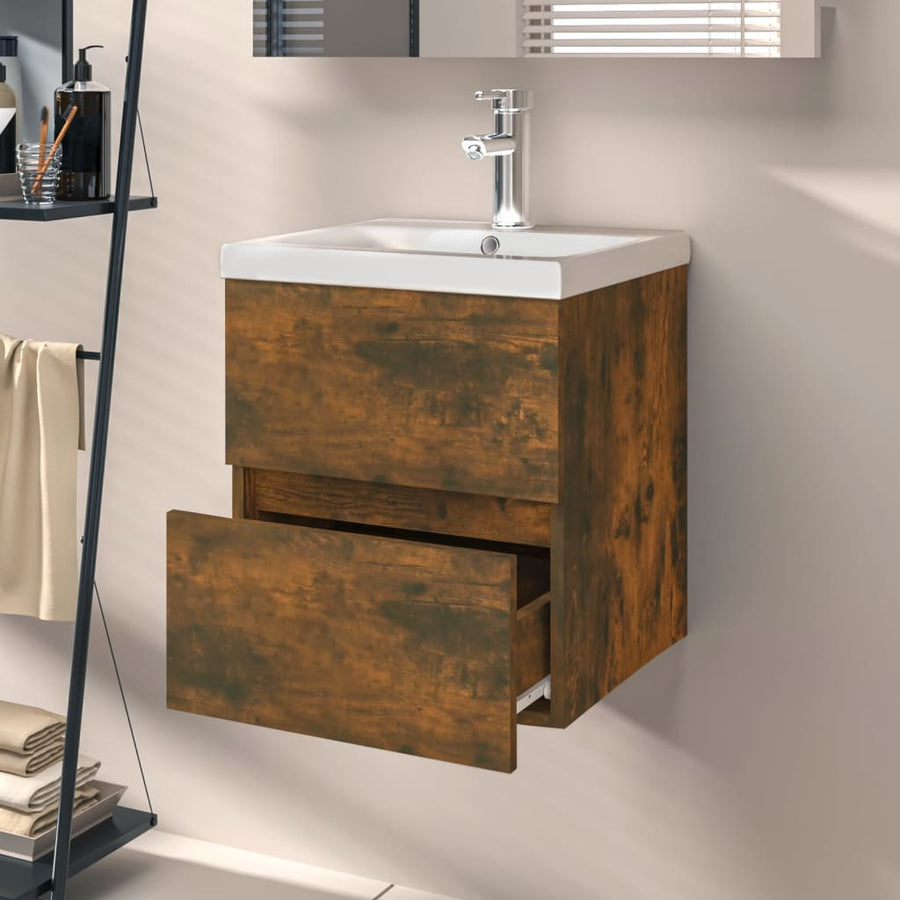 Wastafelkast 4X38,5X45 Cm Bewerkt Hout Kleurig 41 x 38.5 x 45 cm Gerookt eiken