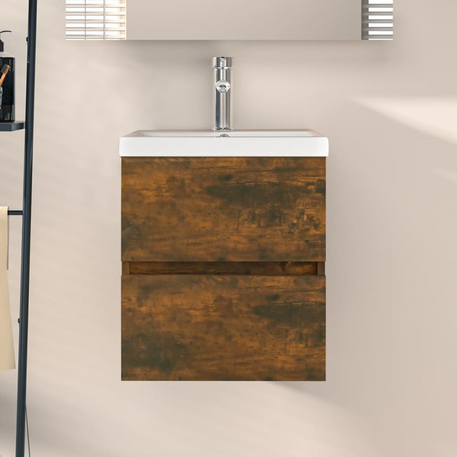 Wastafelkast 4X38,5X45 Cm Bewerkt Hout Kleurig 41 x 38.5 x 45 cm Gerookt eiken