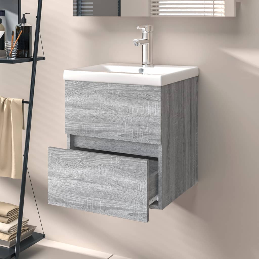 Wastafelkast 4X38,5X45 Cm Bewerkt Hout Eikenkleur 41 x 38.5 x 45 cm Grijs sonoma