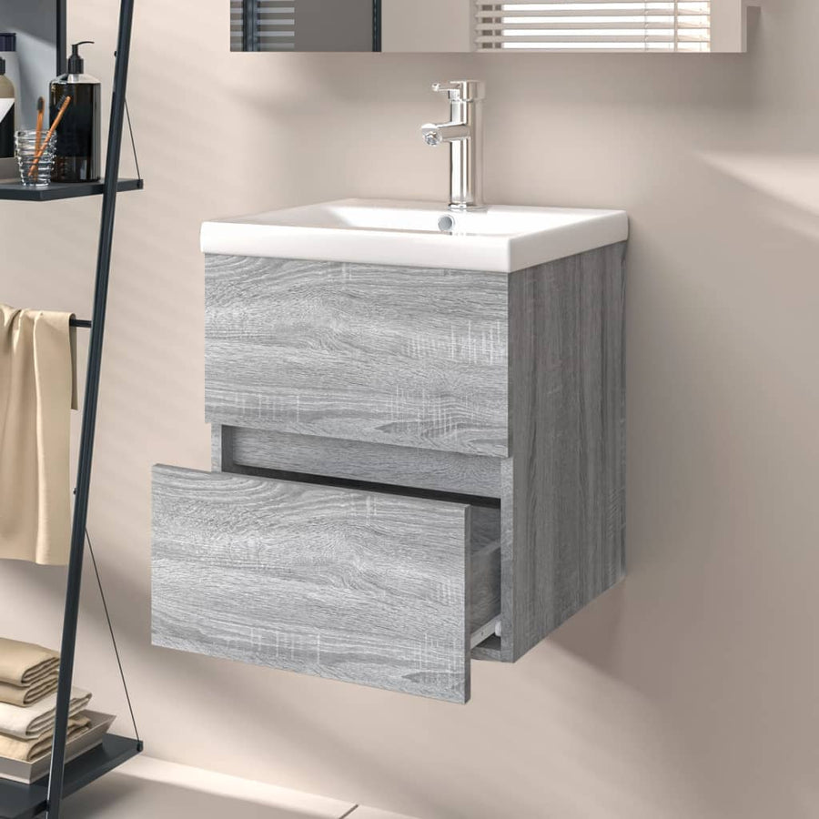 Wastafelkast 4X38,5X45 Cm Bewerkt Hout Eikenkleur 41 x 38.5 x 45 cm Grijs sonoma