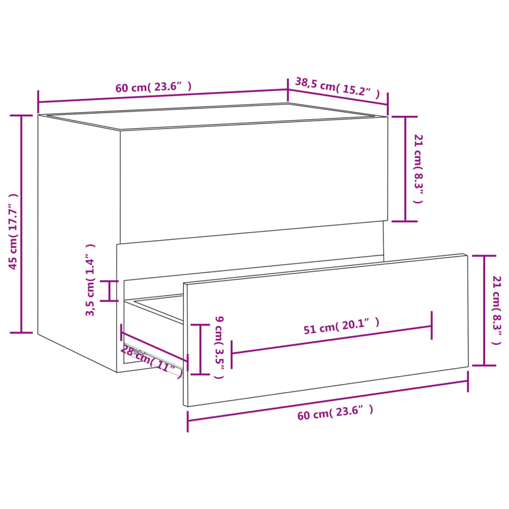 Wastafelkast 60X38,5X45 Cm Bewerkt Hout Kleurig 60 x 38.5 x 45 cm Gerookt eiken