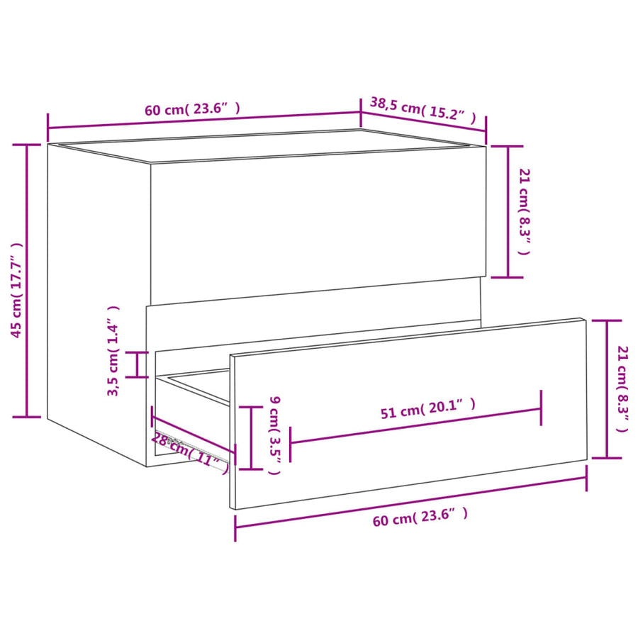 Wastafelkast 60X38,5X45 Cm Bewerkt Hout Kleurig 60 x 38.5 x 45 cm Gerookt eiken