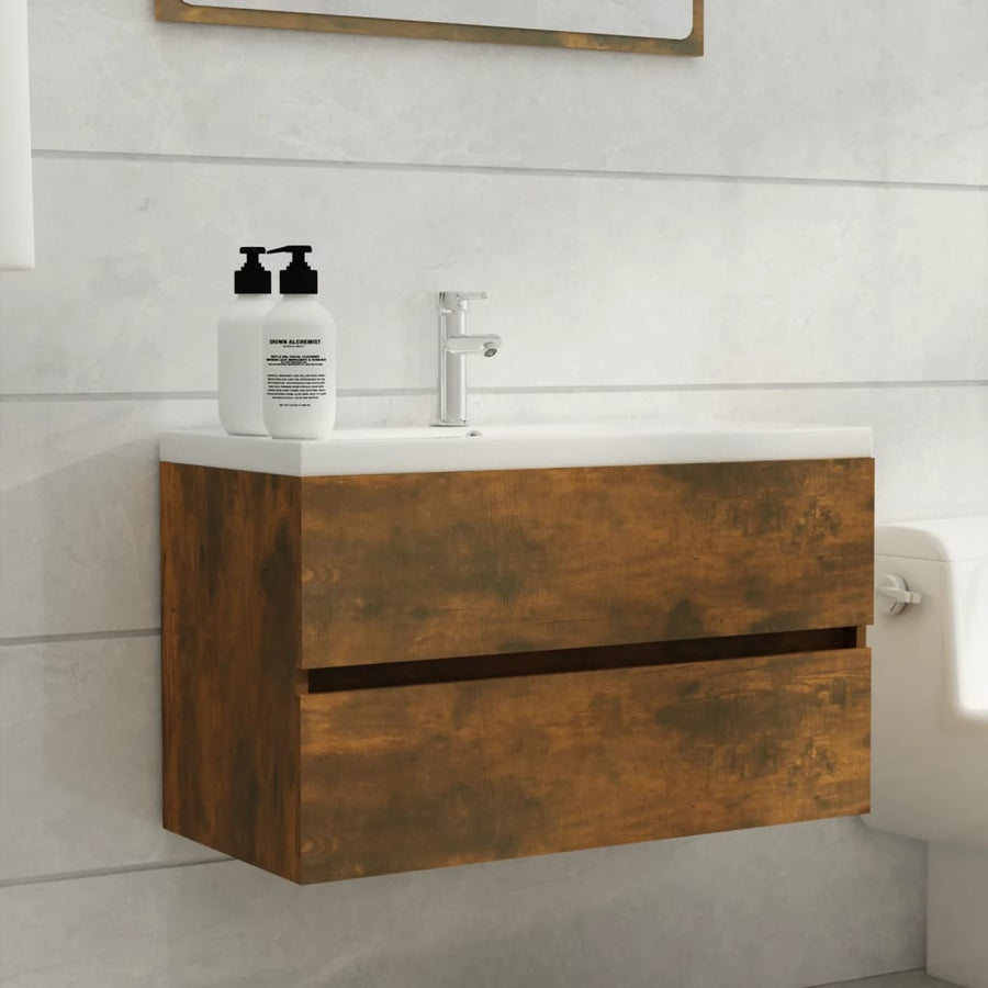 Wastafelkast 80X38,5X45 Cm Bewerkt Hout Kleurig 80 x 38.5 x 45 cm Gerookt eiken