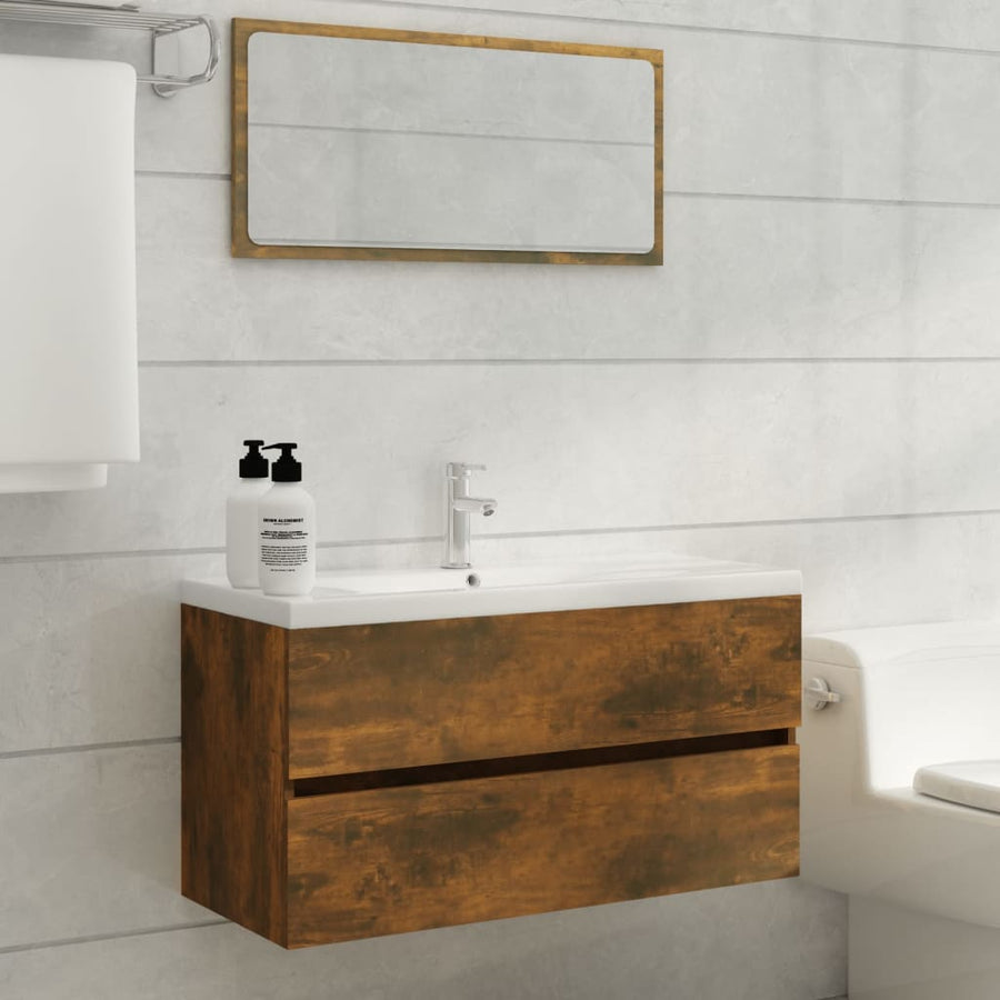Wastafelkast 90X38,5X45 Cm Bewerkt Hout Kleurig 90 x 38.5 x 45 cm Gerookt eiken
