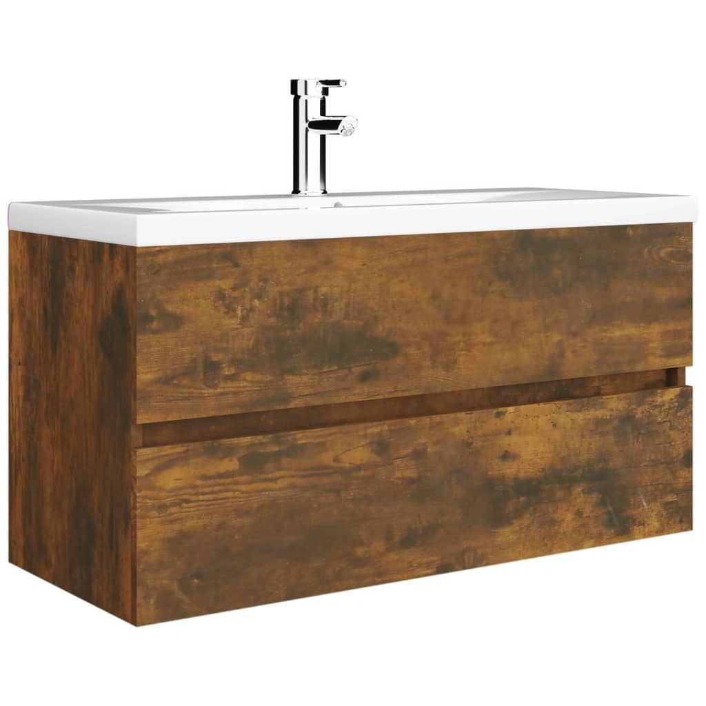 Wastafelkast 90X38,5X45 Cm Bewerkt Hout Kleurig 90 x 38.5 x 45 cm Gerookt eiken
