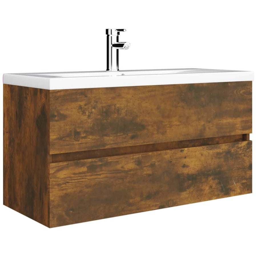 Wastafelkast 90X38,5X45 Cm Bewerkt Hout Kleurig 90 x 38.5 x 45 cm Gerookt eiken