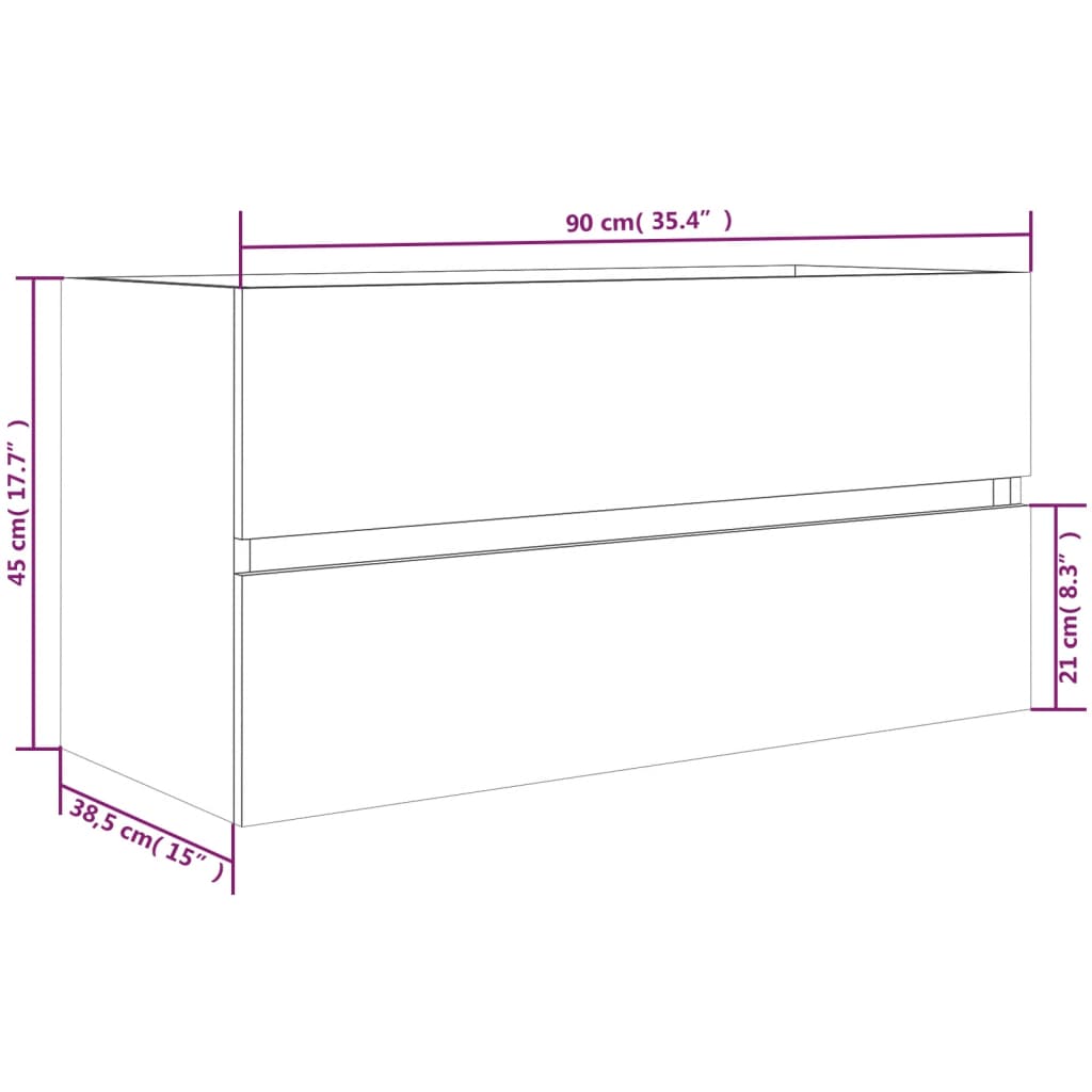 Wastafelkast 90X38,5X45 Cm Bewerkt Hout Kleurig 90 x 38.5 x 45 cm Gerookt eiken