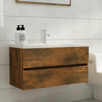 Wastafelkast 90X38,5X45 Cm Bewerkt Hout Kleurig 90 x 38.5 x 45 cm Gerookt eiken