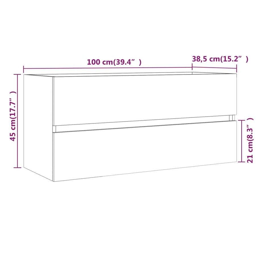 Wastafelkast 00X38,5X45 Cm Bewerkt Hout Eiken 100 x 38.5 x 45 cm Grijs sonoma
