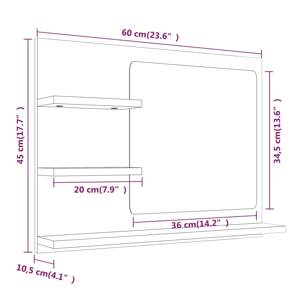 Badkamerspiegel 60X0,5X45 Cm Bewerkt Hout Kleurig Gerookt eiken
