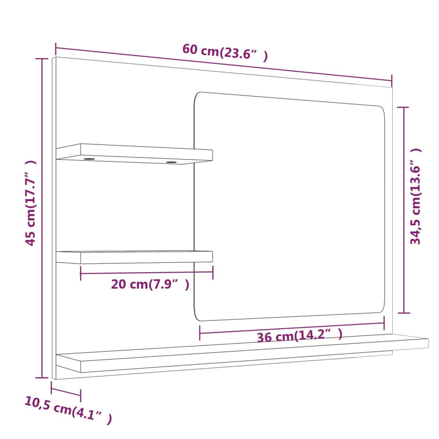 Badkamerspiegel 60X0,5X45 Cm Bewerkt Hout Kleurig Gerookt eiken