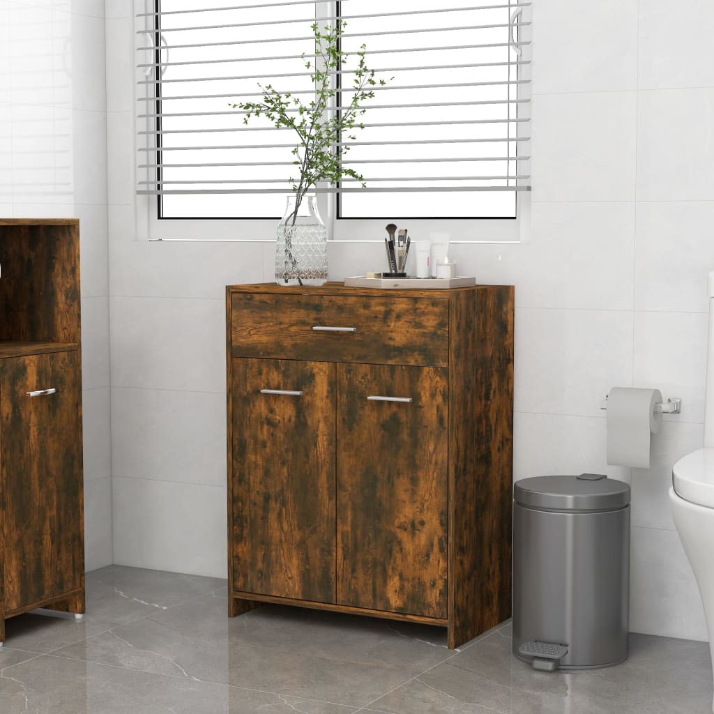 Badkamerkast 60x33x80 cm bewerkt hout gerookt eikenkleurig