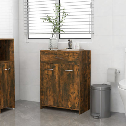 Badkamerkast 60x33x80 cm bewerkt hout gerookt eikenkleurig