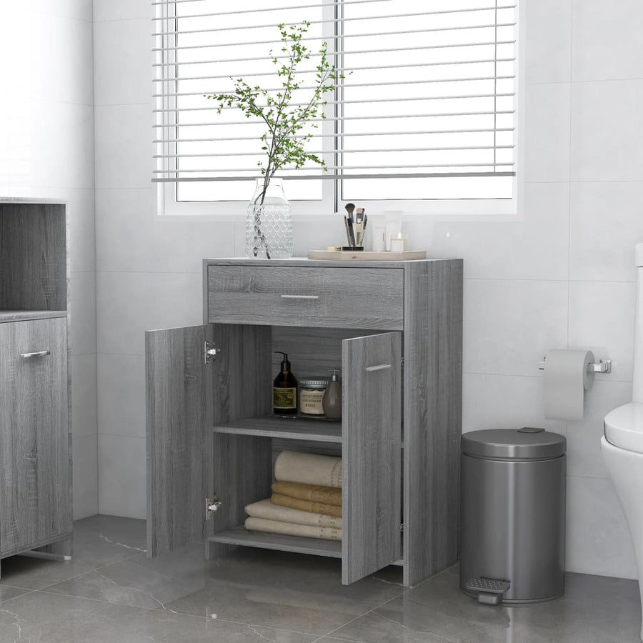 Badkamerkast 60x33x80 cm bewerkt hout grijs sonoma eikenkleurig