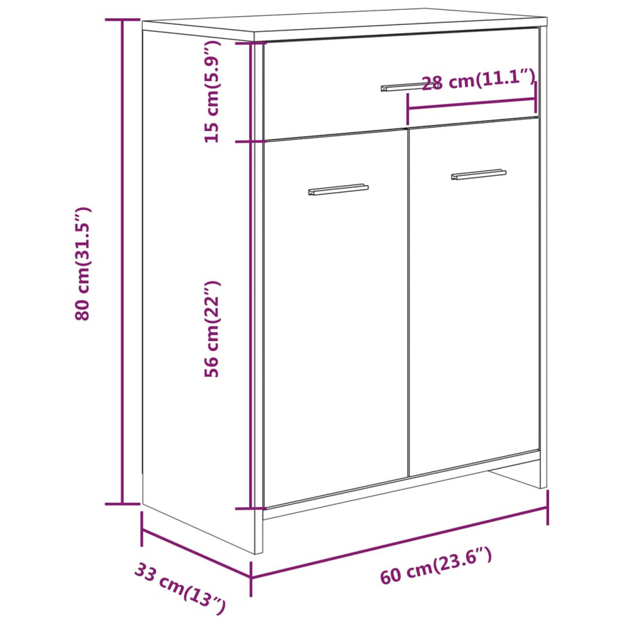 Badkamerkast 60x33x80 cm bewerkt hout grijs sonoma eikenkleurig
