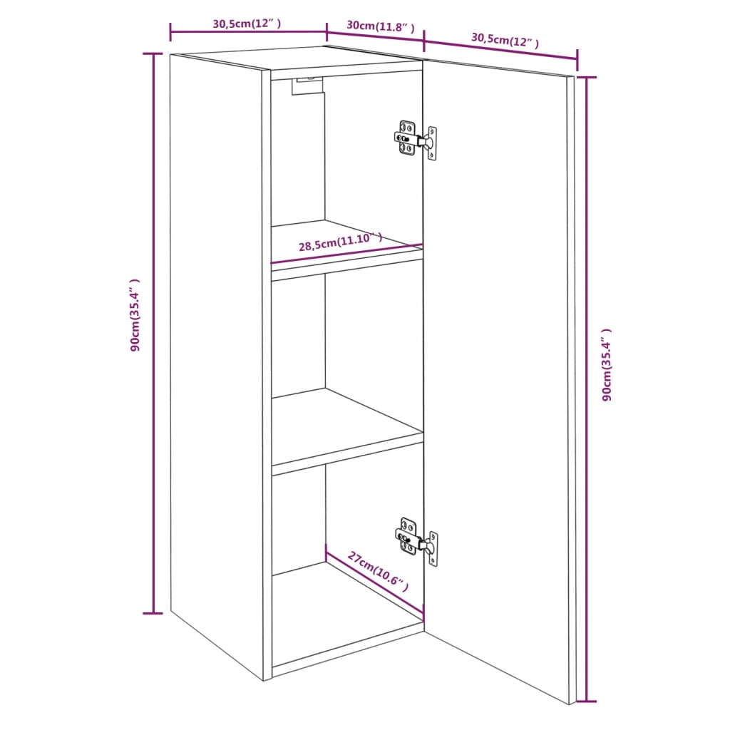 Tv-meubel 30,5x30x90 cm bewerkt hout gerookt eikenkleurig 1 30.5 x 30 x 90 cm Gerookt eiken