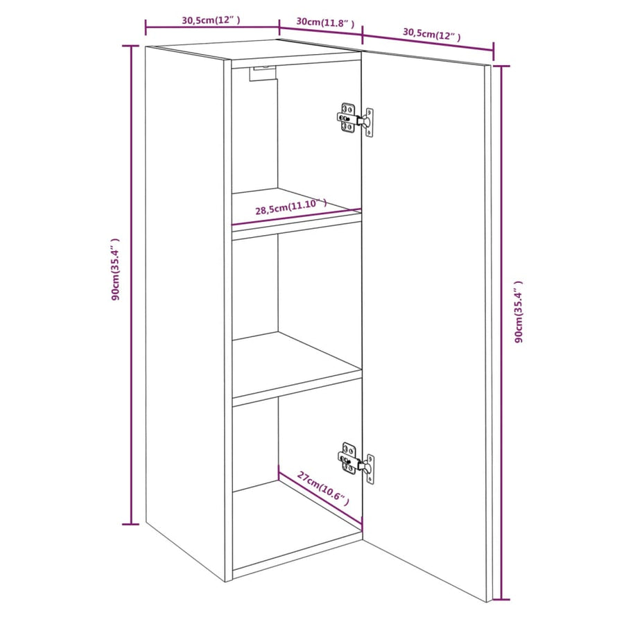 Tv-meubel 30,5x30x90 cm bewerkt hout gerookt eikenkleurig 1 30.5 x 30 x 90 cm Gerookt eiken
