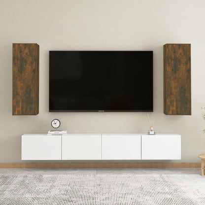 Tv-meubelen 2 st 30,5x30x90 cm bewerkt hout gerookt eikenkleur 2 30.5 x 30 x 90 cm Gerookt eiken