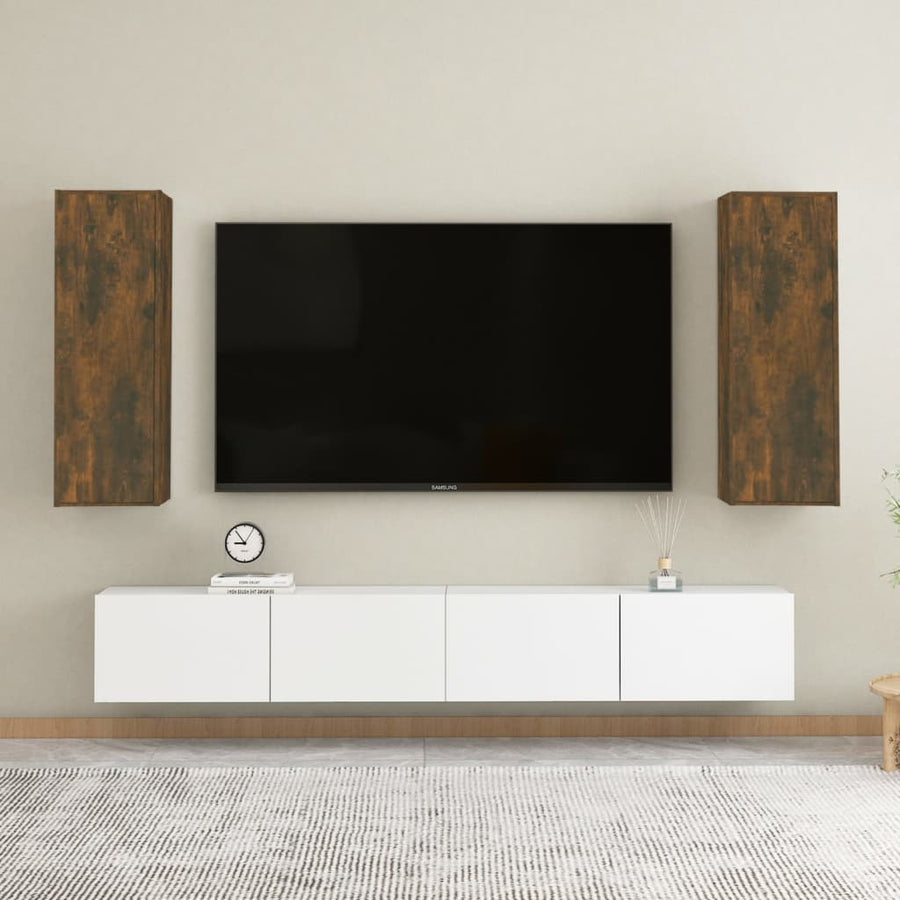Tv-meubelen 2 st 30,5x30x90 cm bewerkt hout gerookt eikenkleur 2 30.5 x 30 x 90 cm Gerookt eiken