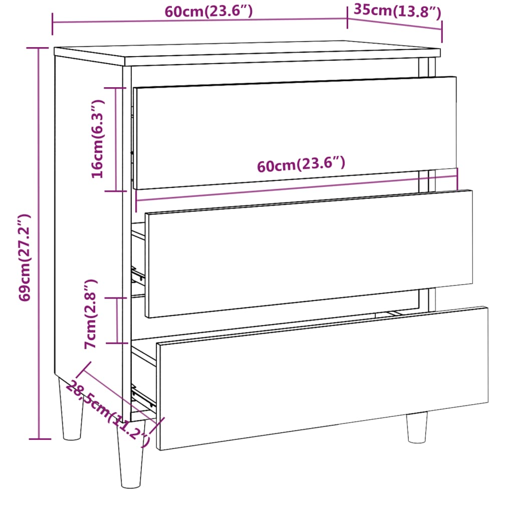 Dressoir 60X35X69 Cm Bewerkt Hout Kleurig Gerookt eiken