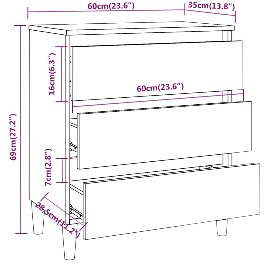 Dressoir 60X35X69 Cm Bewerkt Hout Kleurig Gerookt eiken