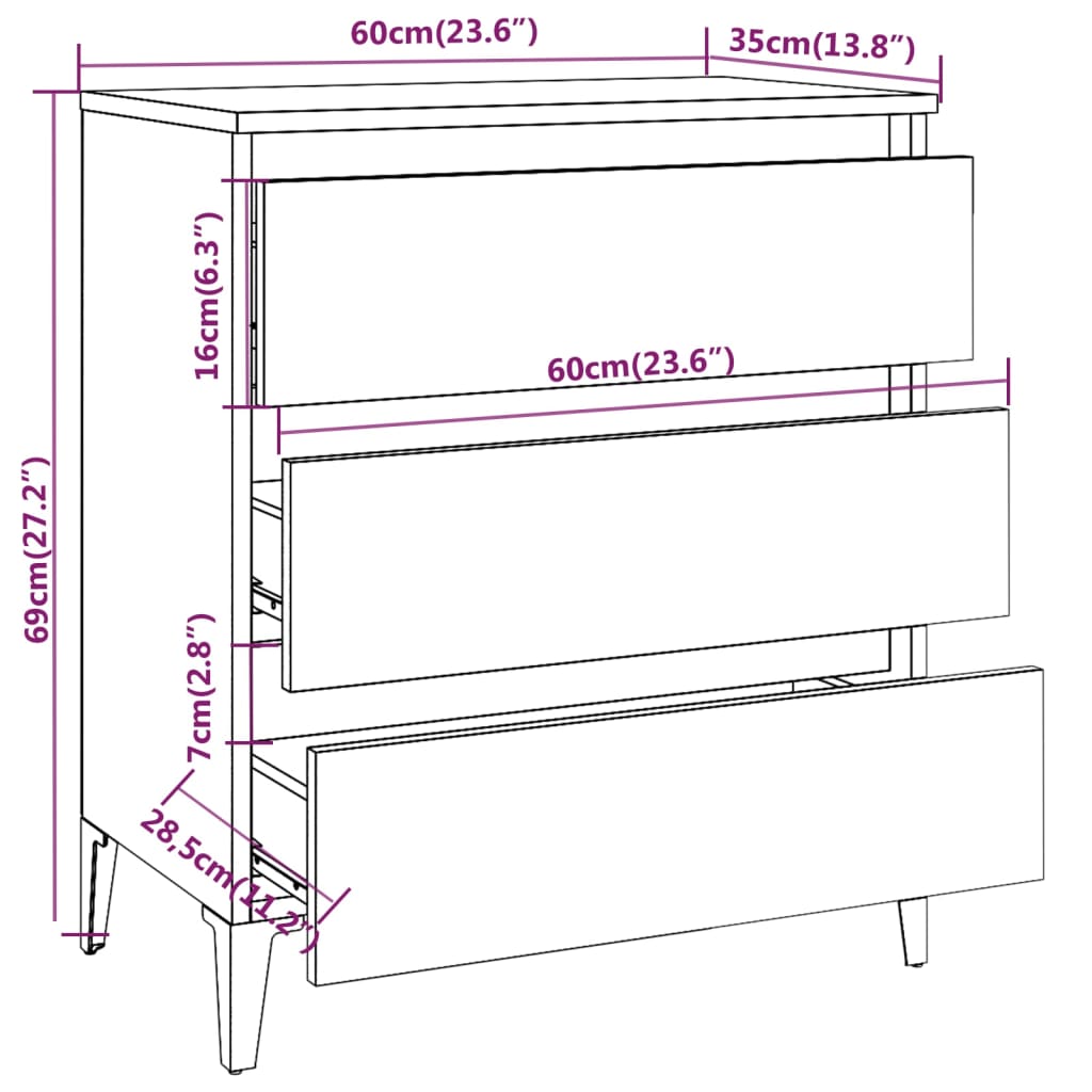 Dressoir 60X35X69 Cm Bewerkt Hout Kleurig Gerookt eiken