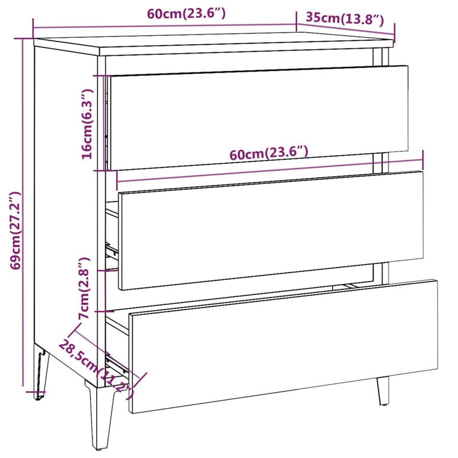 Dressoir 60X35X69 Cm Bewerkt Hout Kleurig Gerookt eiken
