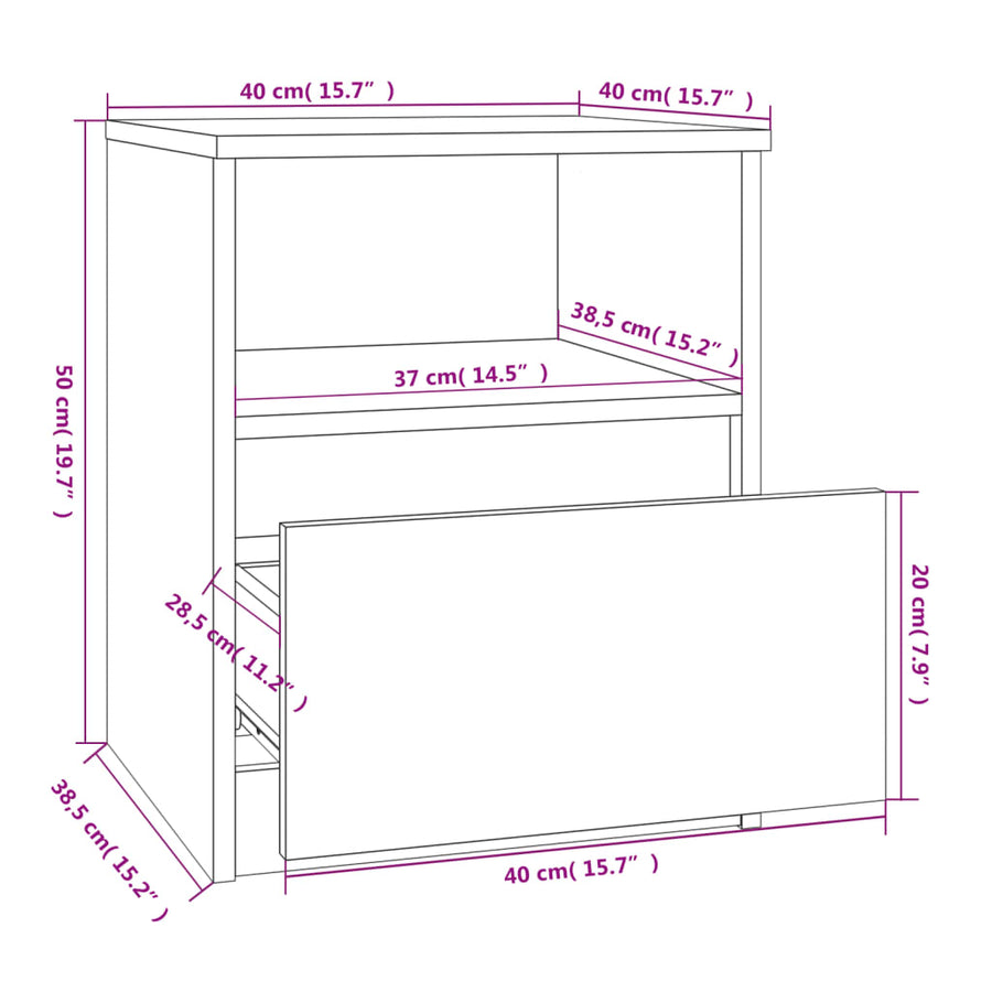 Nachtkastjes 40X40X50 Cm Bewerkt Hout Eiken 2 Grijs sonoma