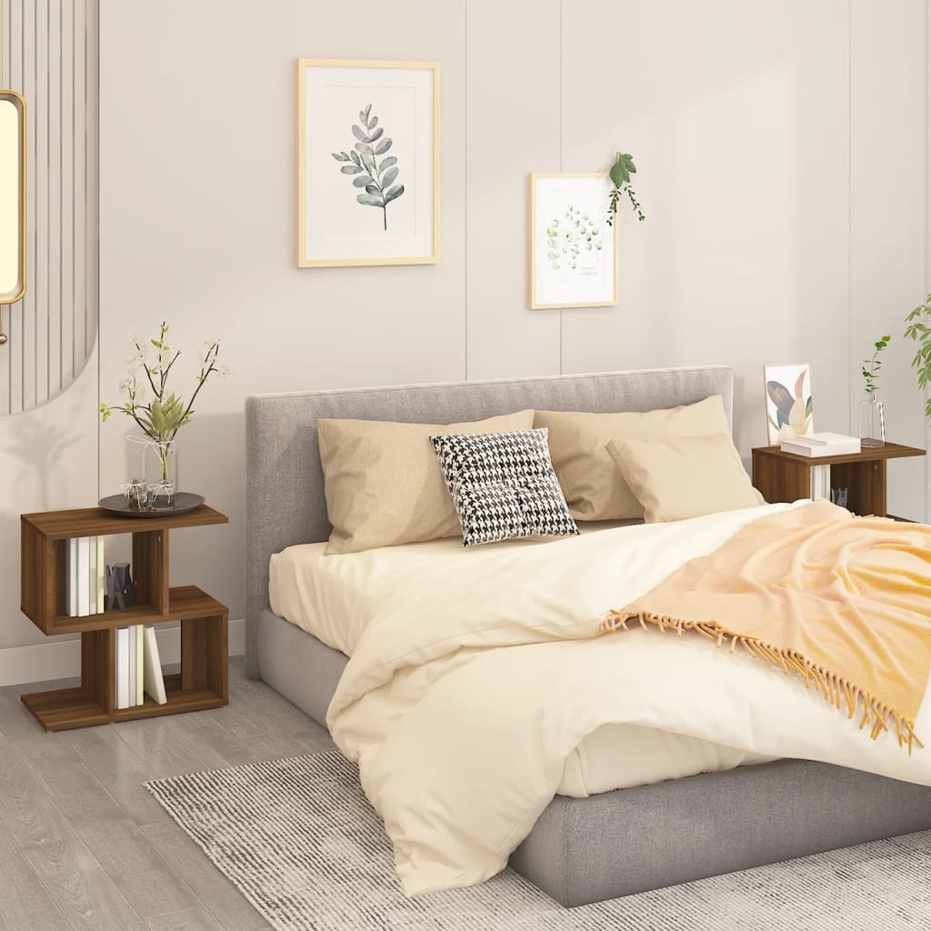 Nachtkastjes 2 St 50X30X51,5 Cm Bewerkt Hout Bruineikenkleurig bruin eikenkleur