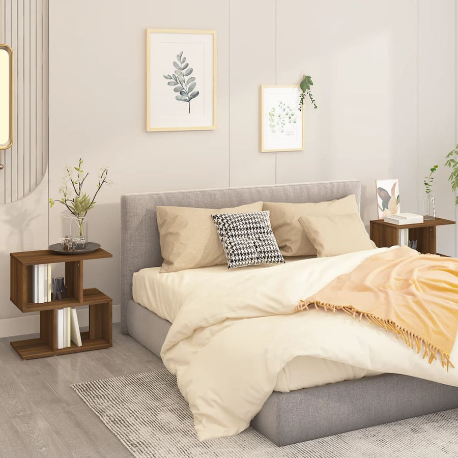 Nachtkastjes 2 St 50X30X51,5 Cm Bewerkt Hout Bruineikenkleurig bruin eikenkleur