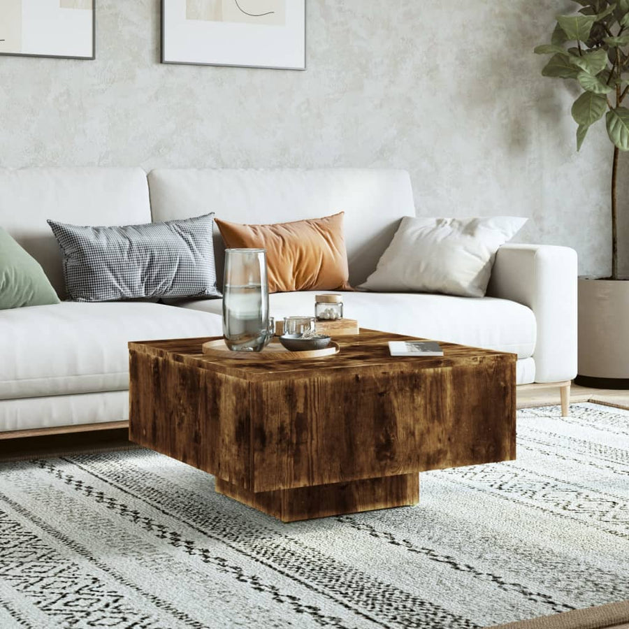 Salontafel 60X60X3,5 Cm Bewerkt Hout Kleurig Gerookt eiken