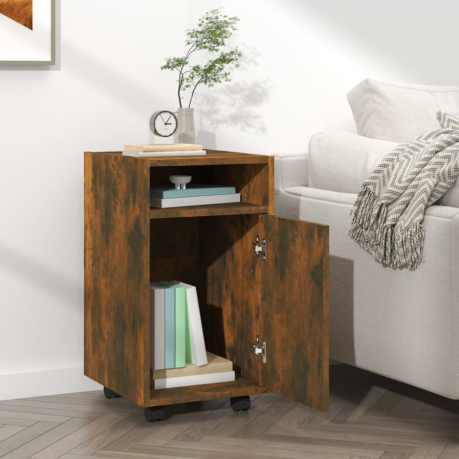 Bijzetkast Met Wielen 33X38X60 Cm Bewerkt Hout Gerookt eiken