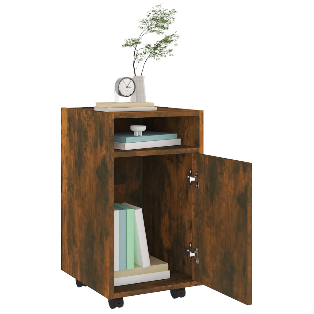 Bijzetkast Met Wielen 33X38X60 Cm Bewerkt Hout Gerookt eiken
