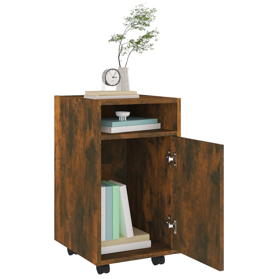 Bijzetkast Met Wielen 33X38X60 Cm Bewerkt Hout Gerookt eiken