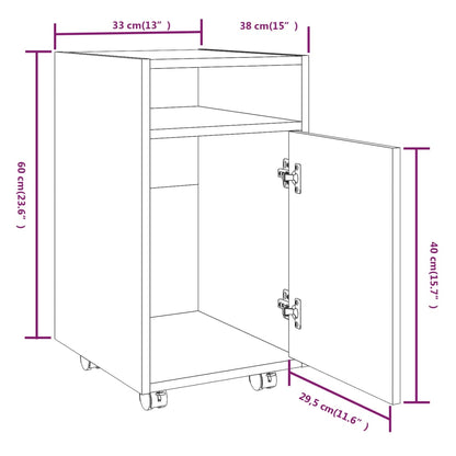Bijzetkast Met Wielen 33X38X60 Cm Bewerkt Hout Gerookt eiken