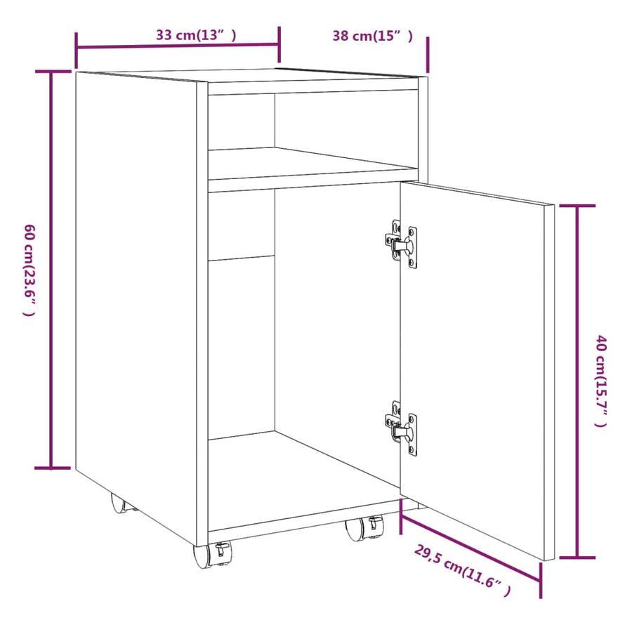 Bijzetkast Met Wielen 33X38X60 Cm Bewerkt Hout Gerookt eiken