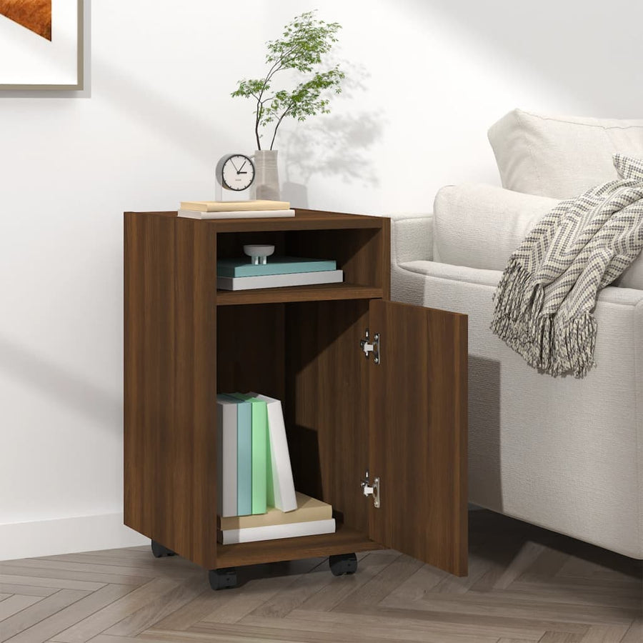 Bijzetkast met wielen 33x38x60 cm bewerkt hout bruineikenkleur bruin eikenkleur