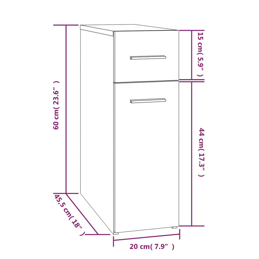Apothekerskast 20X45,5X60 Cm Bewerkt Hout Eiken Grijs sonoma