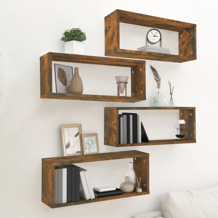 Wandschappen Kubus 4 St 60X15X23 Cm Bewerkt Hout Gerookt Eiken