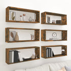 Wall shelves cube 6 pcs 60x15x23 cm engineered wood smoked oak