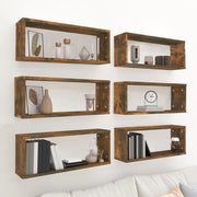 Wandschappen kubus 6 st 60x15x23 cm bewerkt hout gerookt eiken
