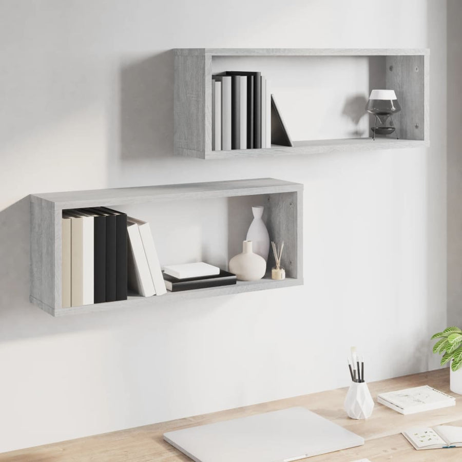 Wandschappen Kubus 2 St 60X15X23 Cm Bewerkt Hout Grijs Sonoma