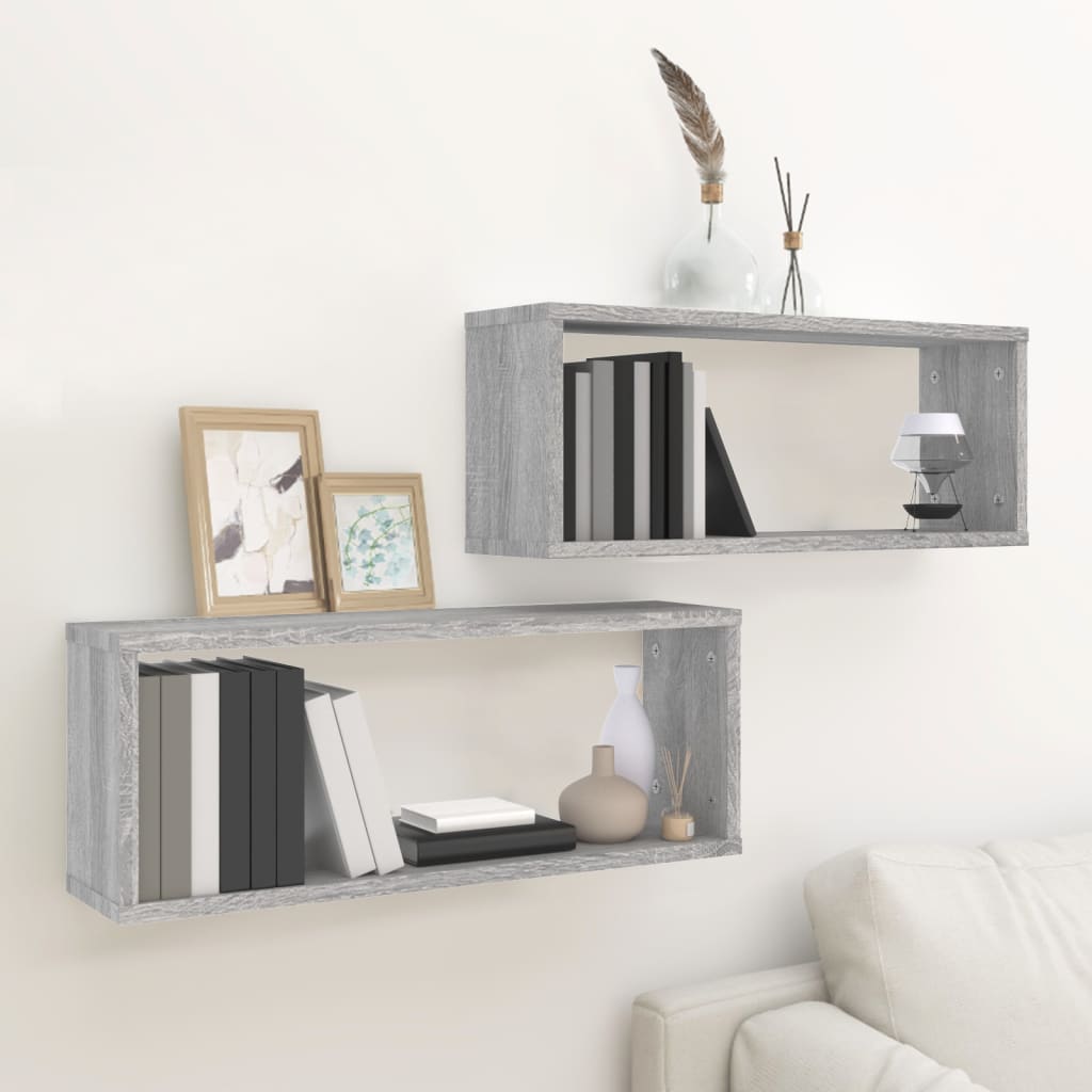 Wandschappen Kubus 2 St 60X15X23 Cm Bewerkt Hout Grijs Sonoma