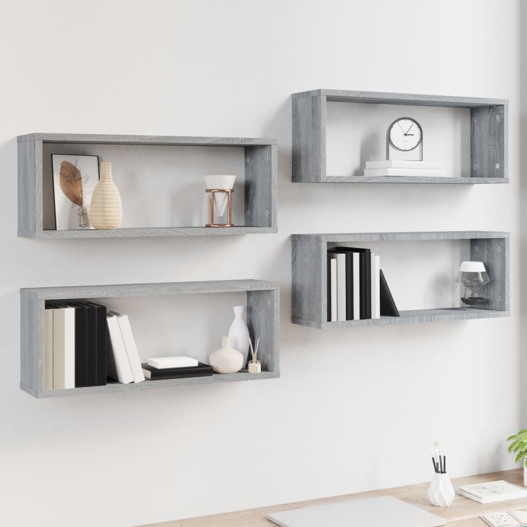 Wandschappen Kubus 60X15X23 Cm Bewerkt Hout 4 Grijs sonoma