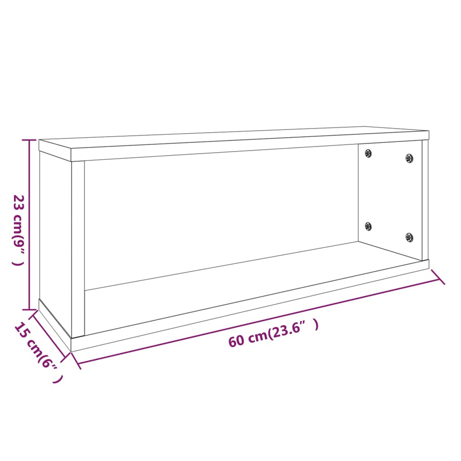 Wandschappen Kubus 60X15X23 Cm Bewerkt Hout 4 Grijs sonoma
