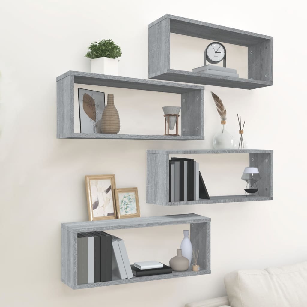 Wandschappen Kubus 60X15X23 Cm Bewerkt Hout 4 Grijs sonoma