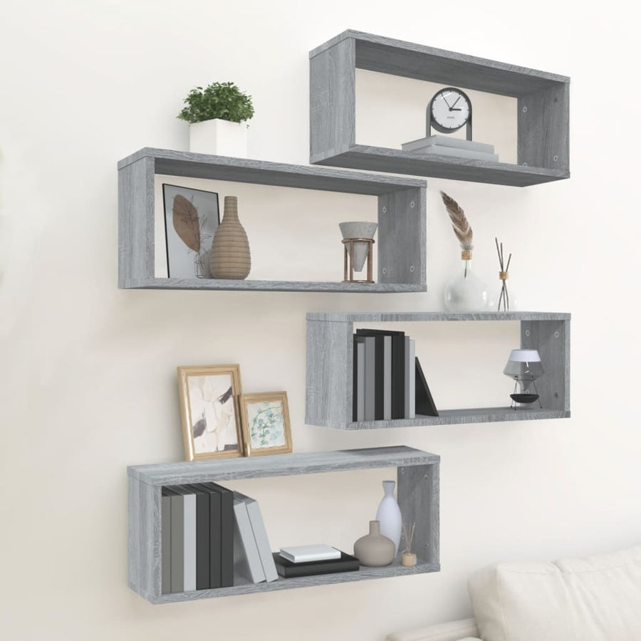 Wandschappen Kubus 60X15X23 Cm Bewerkt Hout 4 Grijs sonoma